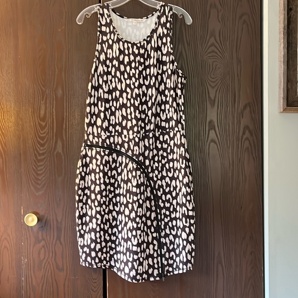 Rachel Roy dark brown and cream animal print, midi sleeveless dress. Size XL.